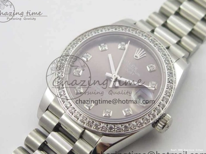 Good Copy Rolex Watches Markers Dial Best Gray Datejust Maker 3091 SS Crystals 31mm on Bracelet 278275 Flexible BP Bezel SS Crystal President Edition 0111